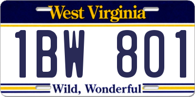 WV license plate 1BW801