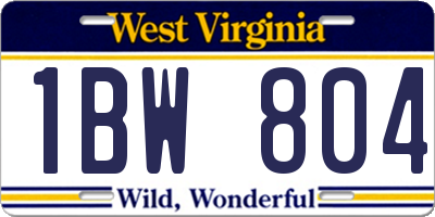 WV license plate 1BW804