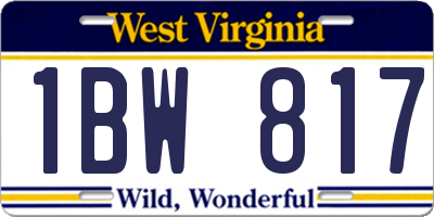 WV license plate 1BW817
