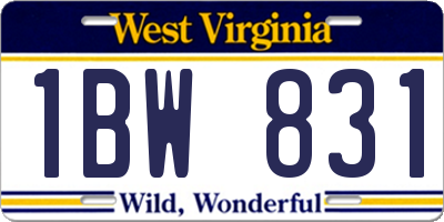 WV license plate 1BW831