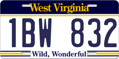 WV license plate 1BW832