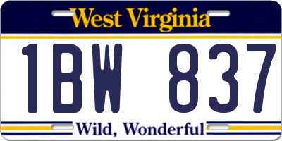 WV license plate 1BW837