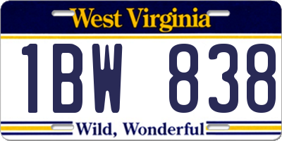 WV license plate 1BW838