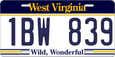 WV license plate 1BW839