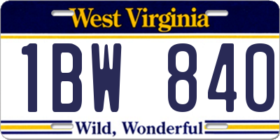 WV license plate 1BW840