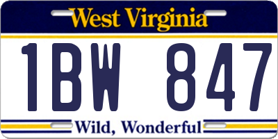 WV license plate 1BW847