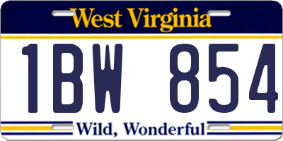 WV license plate 1BW854
