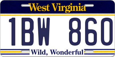 WV license plate 1BW860