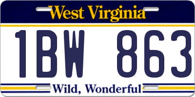WV license plate 1BW863