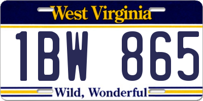 WV license plate 1BW865