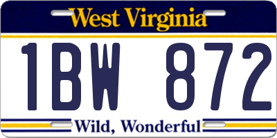 WV license plate 1BW872