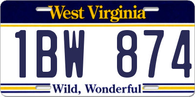 WV license plate 1BW874