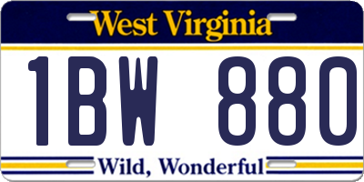 WV license plate 1BW880