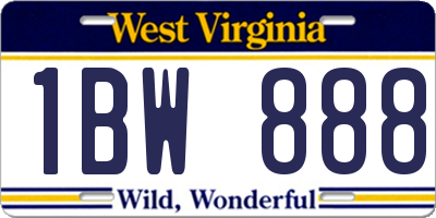 WV license plate 1BW888