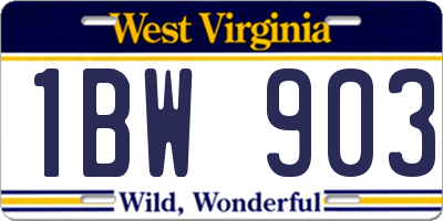 WV license plate 1BW903