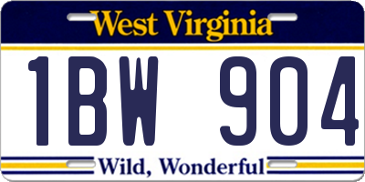 WV license plate 1BW904