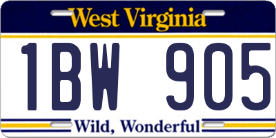 WV license plate 1BW905
