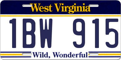 WV license plate 1BW915