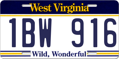 WV license plate 1BW916