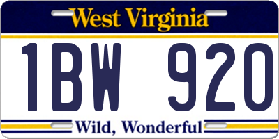 WV license plate 1BW920