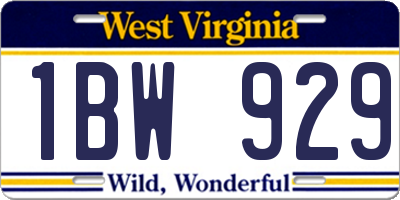 WV license plate 1BW929