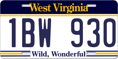 WV license plate 1BW930