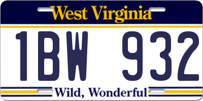 WV license plate 1BW932