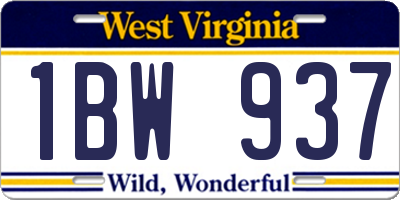 WV license plate 1BW937