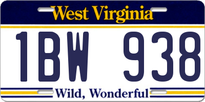 WV license plate 1BW938