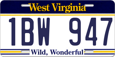 WV license plate 1BW947
