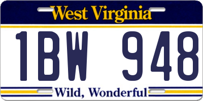 WV license plate 1BW948