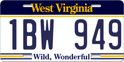 WV license plate 1BW949