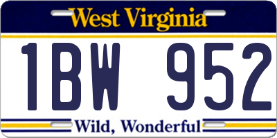 WV license plate 1BW952