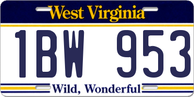 WV license plate 1BW953