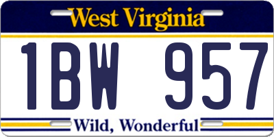 WV license plate 1BW957