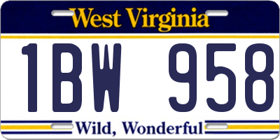 WV license plate 1BW958