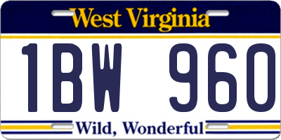 WV license plate 1BW960