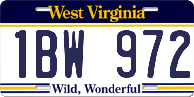 WV license plate 1BW972
