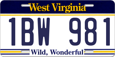 WV license plate 1BW981