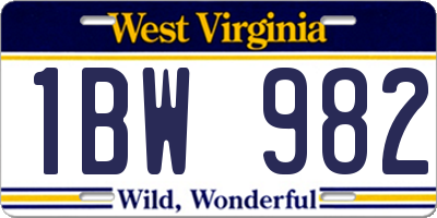 WV license plate 1BW982