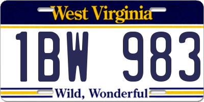WV license plate 1BW983