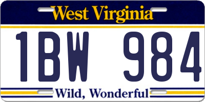 WV license plate 1BW984