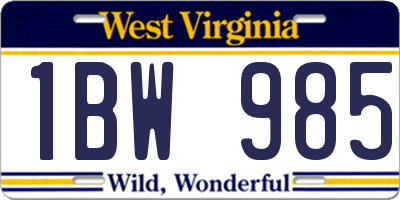 WV license plate 1BW985