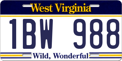 WV license plate 1BW988