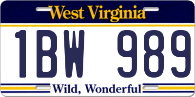 WV license plate 1BW989