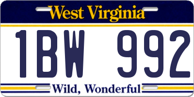 WV license plate 1BW992