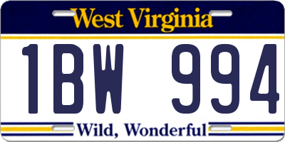 WV license plate 1BW994