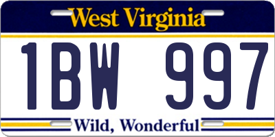 WV license plate 1BW997