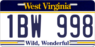 WV license plate 1BW998