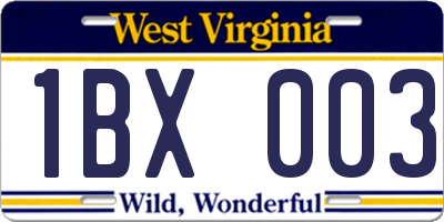 WV license plate 1BX003